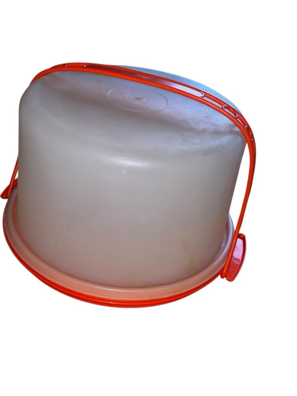 Vintage orange Tupperware cake carrier round retro